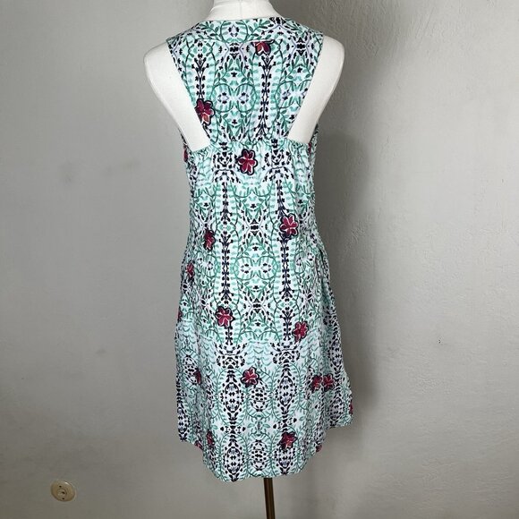 Modaposa Pintuck Sleeveless Cotton Dress Lined Green Floral Resort Size Small - Picture 5 of 11